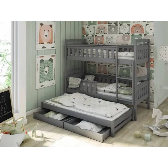 Buy Harriet Wooden Bunk Bed with Trundle and Storage, Colour: Graphite, Mattresses: Foam Mattresses, 2 image