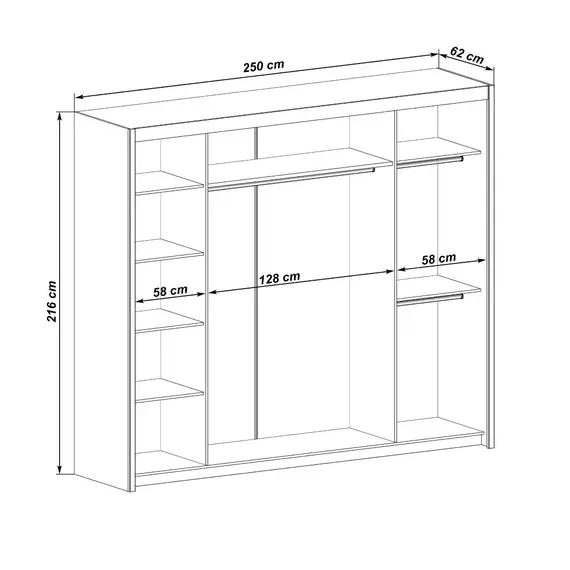Buy Inova Sliding Door Wardrobe 250cm, Colour: Oak, 5 image