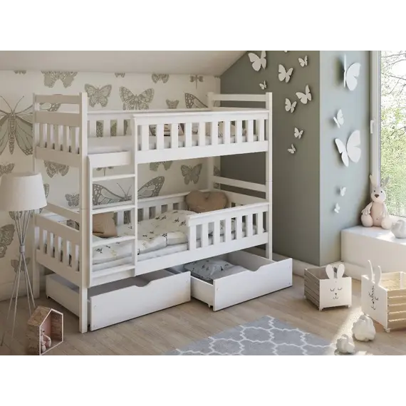 Buy Tezo Wooden Bunk Bed with Storage, Colour: White, Mattresses: Foam Mattresses