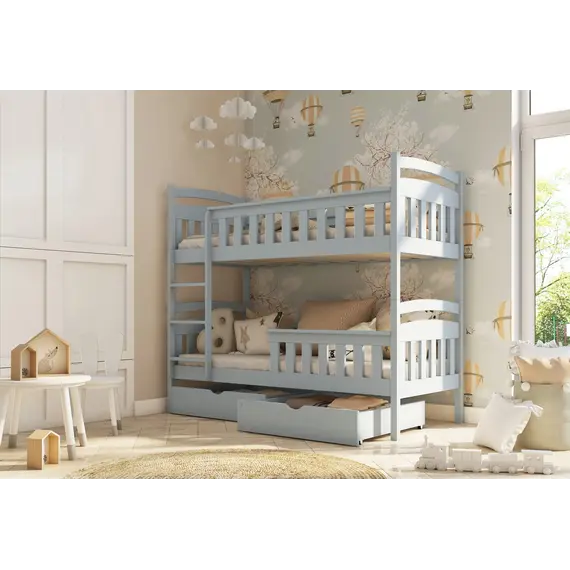Buy Harry Wooden Bunk Bed with Storage, Colour: Grey Matt, Mattresses: Without Mattresses