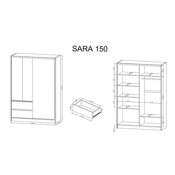 Buy Sara Wardrobe 150cm, Colour: White Matt, 4 image