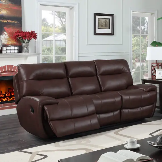 Buy Bailey Recliner LeatherGel & PU 3 Seater Brown, Colour: Brown