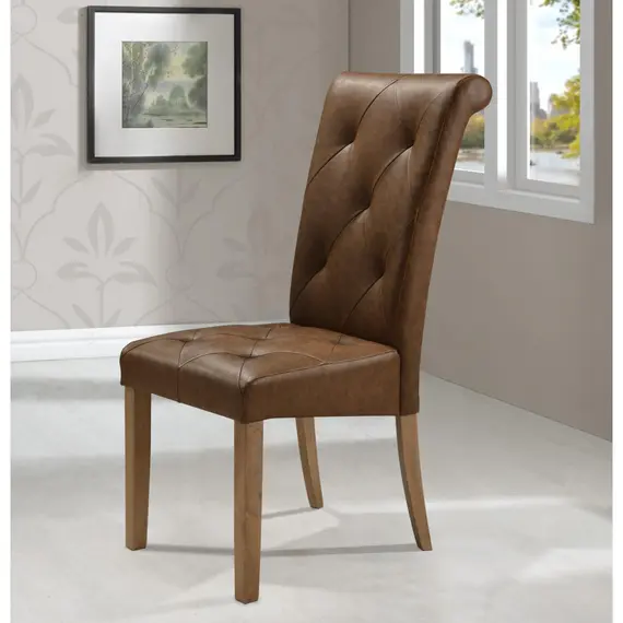 Buy Nicole PU Solid Rubberwood Chair Brown Two Tone Set of 2