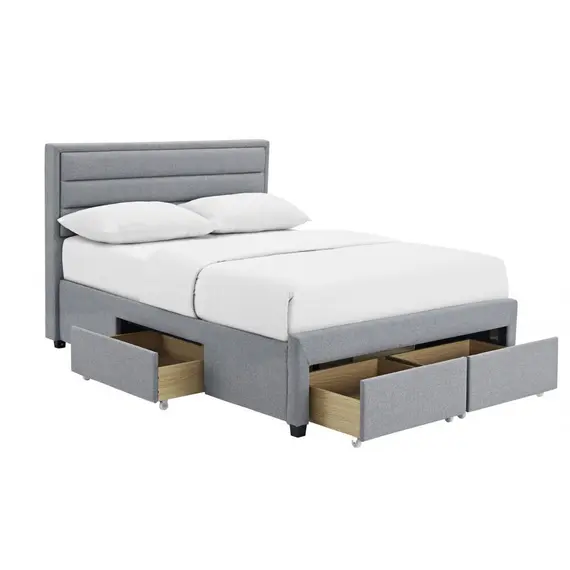 Buy Paisley 4 Drawer Linen Fabric Double Bed Grey, 4 image