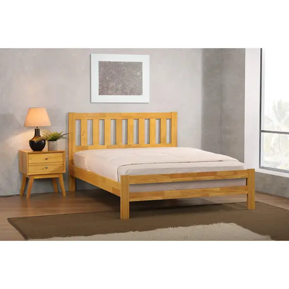 Buy Kempton Double Bed Solid Hardwood Natural Oak, Colour: Oak Light, Mattresses: Without Mattresses, Size: Double