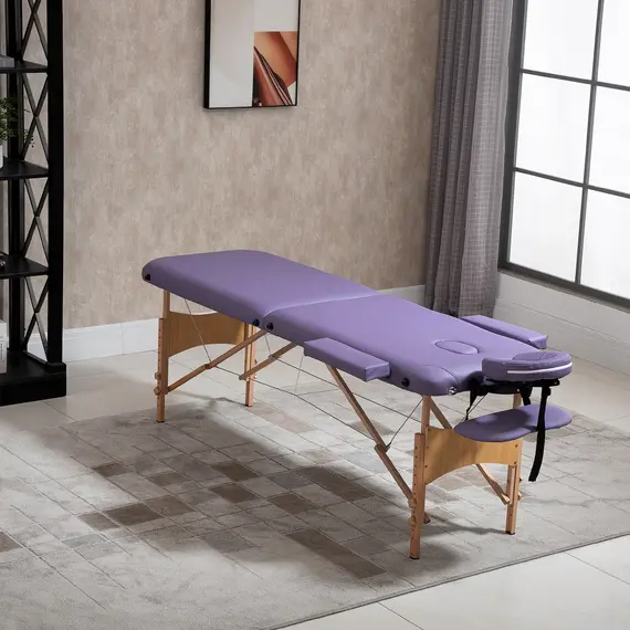 Buy HOMCOM Massage Table Bed Couch Beauty Bed 2 Section Therapy Bed Lightweight Portable Folding Spa Bed Purple, Colour: Purple, 2 image