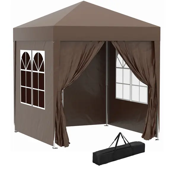 Buy 2 x 2 m Garden Pop Up Gazebo, Wedding Party Tent Marquee, Water Resistant Awning Canopy with Sidewalls, Windows, Carry Bag, Coffee