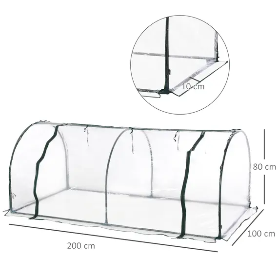 Buy PVC Tunnel Greenhouse Plant Grow House Steel Frame for Garden Backyard with Zipper Doors, 200Lx100Wx80H cm, Transparent, 2 image