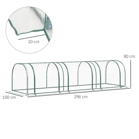 Buy PVC Tunnel Greenhouse Plant Grow House Steel Frame for Garden Backyard with Zipper Doors, 296Lx100Wx80H cm, Transparent, 2 image