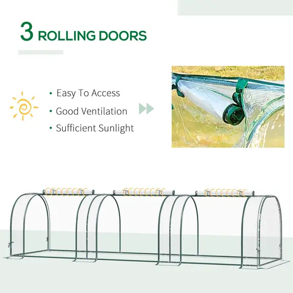 Buy PVC Tunnel Greenhouse Plant Grow House Steel Frame for Garden Backyard with Zipper Doors, 296Lx100Wx80H cm, Transparent, 4 image