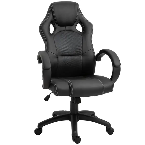 Buy HOMCOM High-Back Gaming Chair Swivel Home Office Computer Racing Gamer Desk Chair Faux Leather with Wheels, Black