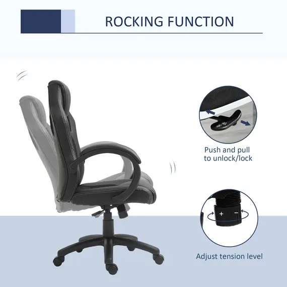 Buy HOMCOM High-Back Gaming Chair Swivel Home Office Computer Racing Gamer Desk Chair Faux Leather with Wheels, Black, 4 image