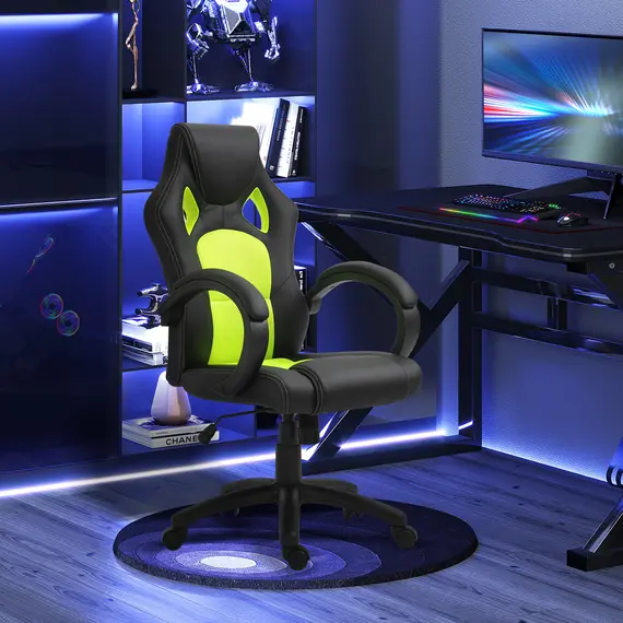Buy HOMCOM High-Back Gaming Chair Swivel Home Office Computer Racing Gamer Desk Chair Faux Leather with Wheels, Black Green