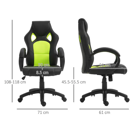 Buy HOMCOM High-Back Gaming Chair Swivel Home Office Computer Racing Gamer Desk Chair Faux Leather with Wheels, Black Green, 2 image