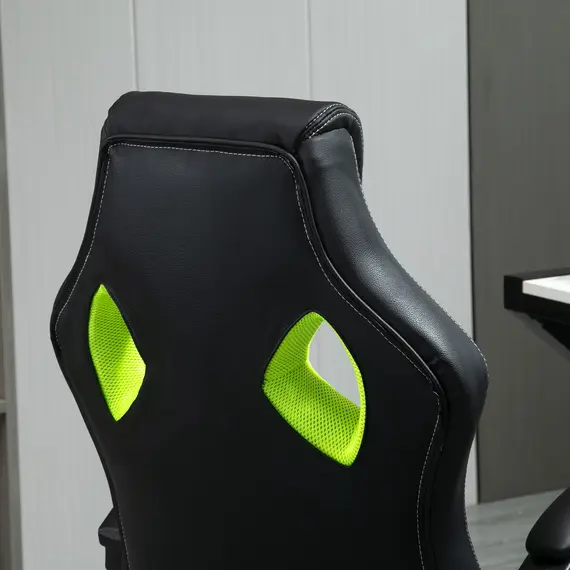 Buy HOMCOM High-Back Gaming Chair Swivel Home Office Computer Racing Gamer Desk Chair Faux Leather with Wheels, Black Green, 7 image