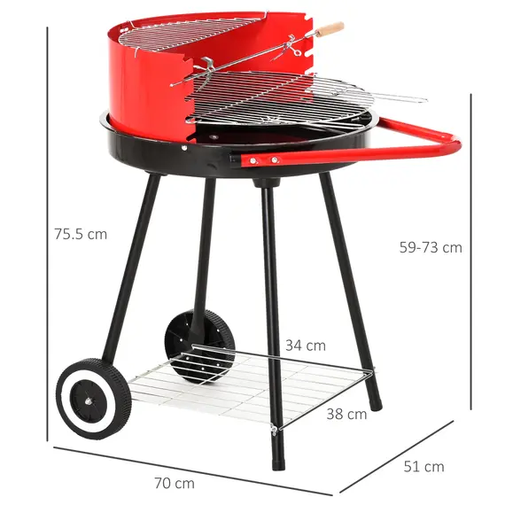 Buy New Outdoor BBQ Garden Charcoal Barbecue Cooking Grill Trolley with Wheel - Red, 2 image