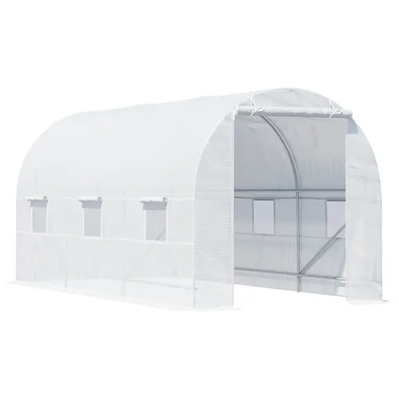 Buy 4.5 x 2 x 2 m Polytunnel Greenhouse, Walk-in Green House for Garden with Mesh Windows, Galvanised Steel Frame, White