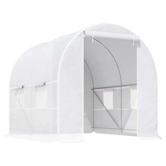 Buy 2.5 x 2 x 2 m Polytunnel Greenhouse, Walk-in Green House for Garden with Mesh Windows, Galvanised Steel Frame, White