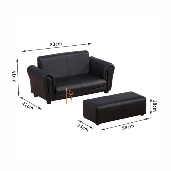 Buy HOMCOM 2 Seater Toddler Chair Kids Twin Sofa Childrens Double Seat Chair Furniture Armchair Boys Girls Couch w/ Footstool (Black), 2 image
