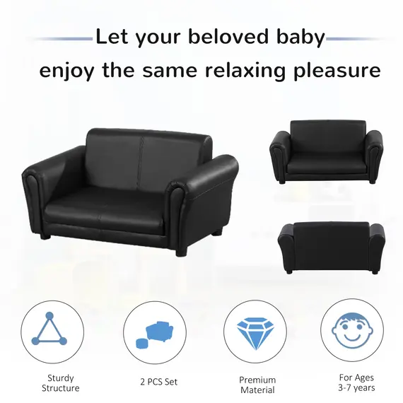 Buy HOMCOM 2 Seater Toddler Chair Kids Twin Sofa Childrens Double Seat Chair Furniture Armchair Boys Girls Couch w/ Footstool (Black), 3 image