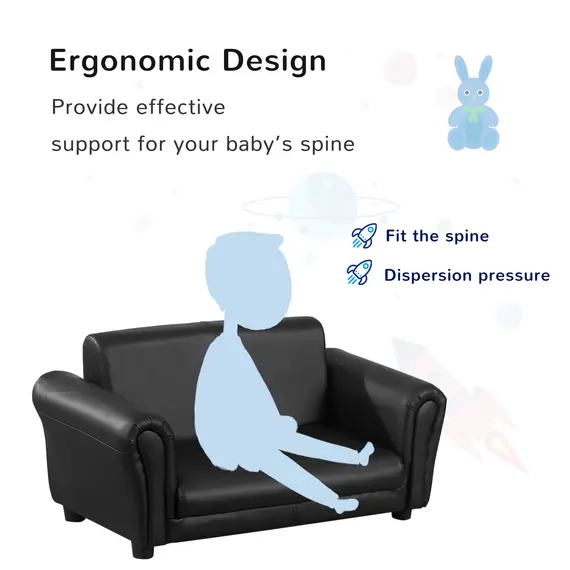Buy HOMCOM 2 Seater Toddler Chair Kids Twin Sofa Childrens Double Seat Chair Furniture Armchair Boys Girls Couch w/ Footstool (Black), 4 image