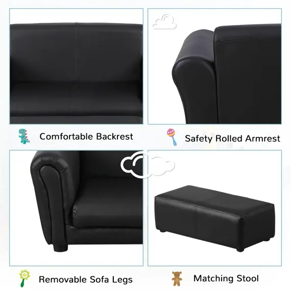 Buy HOMCOM 2 Seater Toddler Chair Kids Twin Sofa Childrens Double Seat Chair Furniture Armchair Boys Girls Couch w/ Footstool (Black), 6 image