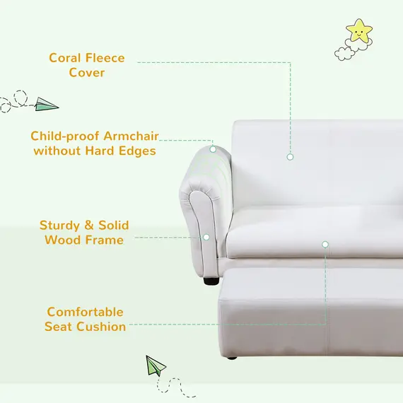 Buy HOMCOM 2 Seater Toddler Chair Kids Twin Sofa Childrens Double Seat Chair Furniture Armchair Boys Girls Couch w/ Footstool (White), 5 image