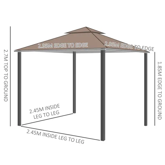 Buy Outsunny 3 x 3 meter Patio Metal Gazebo Square Outdoor Party Wedding Canopy Shelter w/Mesh - Brown, 2 image