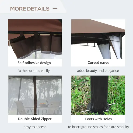 Buy Outsunny 3 x 3 meter Patio Metal Gazebo Square Outdoor Party Wedding Canopy Shelter w/Mesh - Brown, 4 image