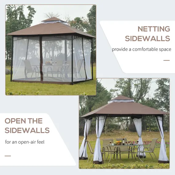 Buy Outsunny 3 x 3 meter Patio Metal Gazebo Square Outdoor Party Wedding Canopy Shelter w/Mesh - Brown, 5 image