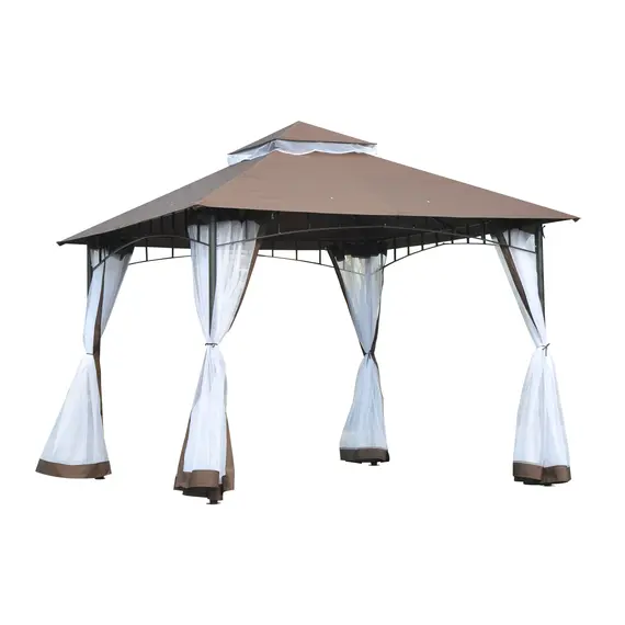 Buy Outsunny 3 x 3 meter Patio Metal Gazebo Square Outdoor Party Wedding Canopy Shelter w/Mesh - Brown, 7 image