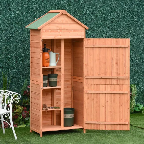 Buy Outsunny 89W x 50D (cm) Wooden Garden Shed-Teak