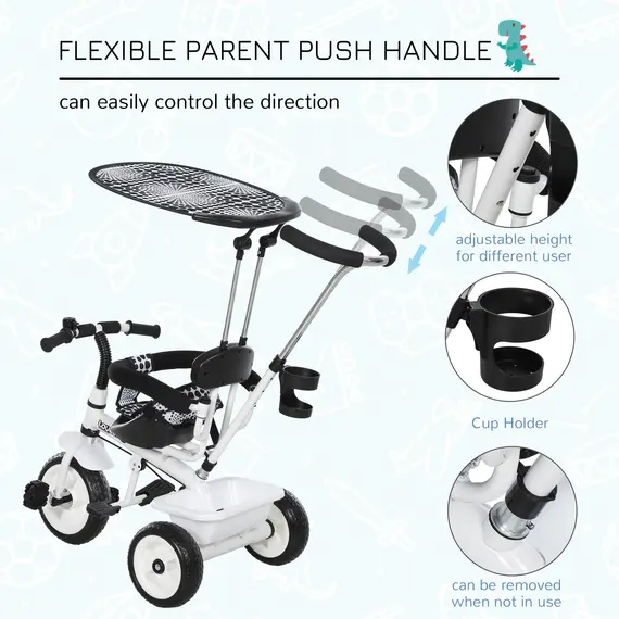 Buy aby Tricycle W/Handle-White/Black, 5 image