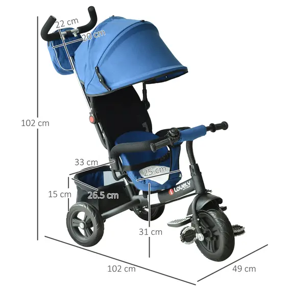 Buy HOMCOM Baby Ride on Tricycle W/Canopy-Blue, 2 image