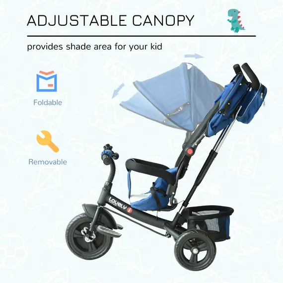 Buy HOMCOM Baby Ride on Tricycle W/Canopy-Blue, 5 image