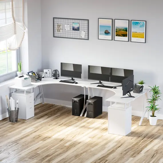 Buy HOMCOM Corner Computer Desk Home Office L-Shaped  Study PC Table Furniture Writing Workstation (White)