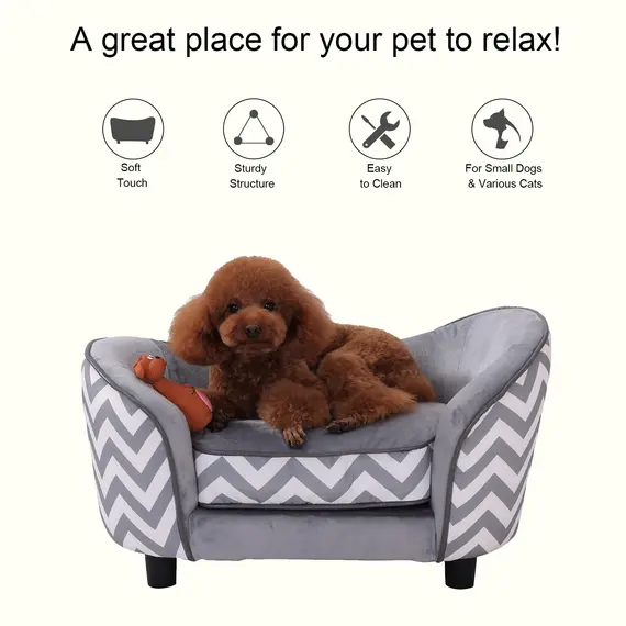 Buy Pawhut 66.5Lx40.5Wx35.5H cm Pet Sofa-Grey, 3 image