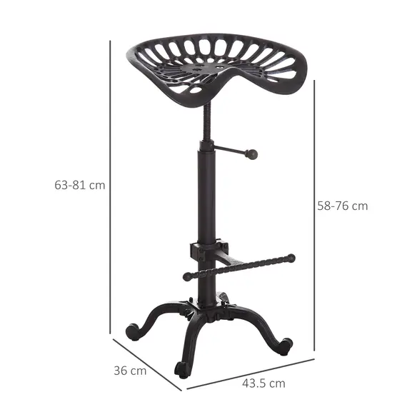 Buy HOMCOM Vintage Industrial Metal Tractor Seat Bar Stool, Adjustable Cast Iron, 2 image
