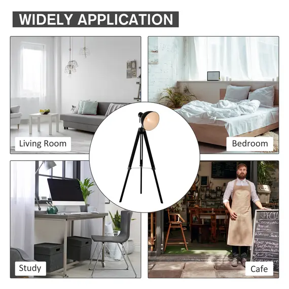 Buy Industrial Floor Lamp for Living Room Tripod Spotlight Reading Lamp w/Wood Legs Metal Shade Adjustable Height Angle Black and White, 6 image