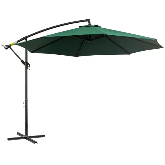 Buy 3(m) Banana Parasol Hanging Cantilever Umbrella with Crank Handle, 8 Ribs and Cross Base for Outdoor, Sun Shade, Dark Green