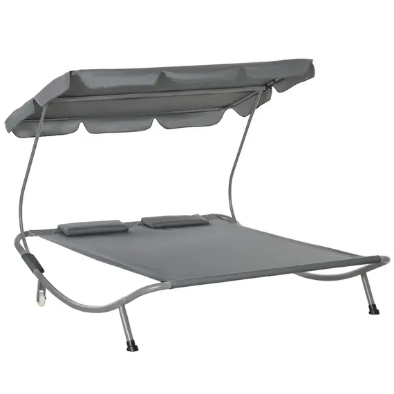 Buy Double Hammock Sun Lounger Bed with Canopy Shelter, Wheels & 2 Pillows, Grey