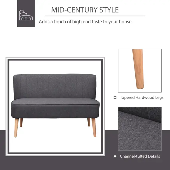 Buy HOMCOM Modern Double Seat Sofa Loveseat Couch 2 Seater Compact Sofa Padded Linen Wood Leg Dark Grey, 3 image