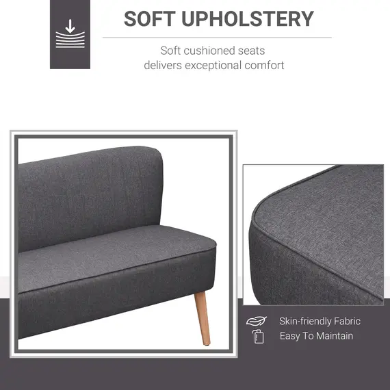 Buy HOMCOM Modern Double Seat Sofa Loveseat Couch 2 Seater Compact Sofa Padded Linen Wood Leg Dark Grey, 4 image