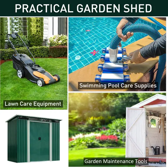 Buy Outsunny Garden Shed, 238.4Lx123.5Wx180-194H cm, Steel-Green, 3 image