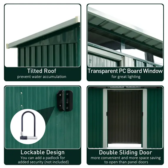 Buy Outsunny Garden Shed, 238.4Lx123.5Wx180-194H cm, Steel-Green, 4 image