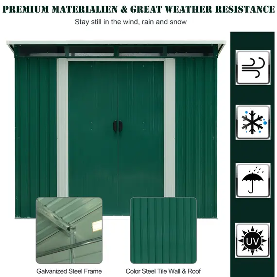 Buy Outsunny Garden Shed, 238.4Lx123.5Wx180-194H cm, Steel-Green, 5 image