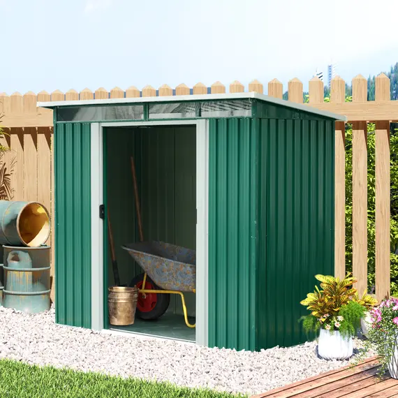 Buy Outsunny Garden Shed, 238.4Lx193.2Wx179.6-202.6H cm, Steel-Green