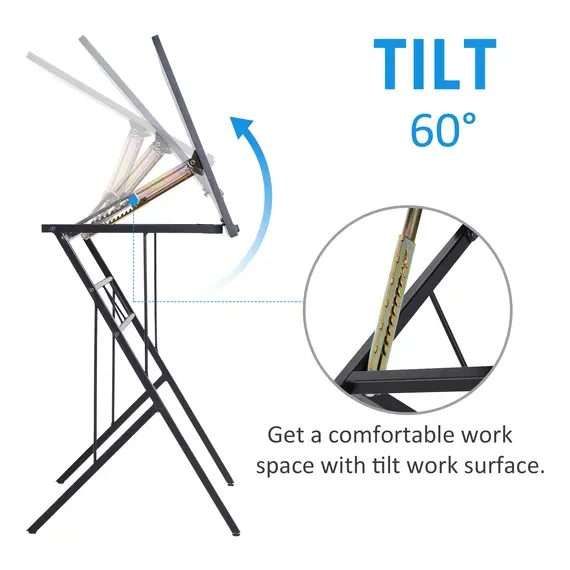 Buy Computer Desk Writing Workstation Art Drawing Drafting Board Craft Table Tiltable Tabletop Adjustable Height Black 90L x 50W x 76-116.5H cm, 3 image