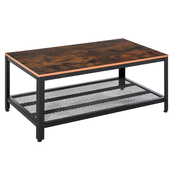 Buy Coffee Table Industrial Side Table Living Room Table with Storage Shelf and Metal Frame for Home Office, 106L x 60W x 45Hcm