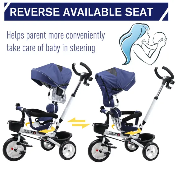 Buy HOMCOM 4-in-1 Kids Tricycle Stroller W/ Canopy-Blue, 3 image
